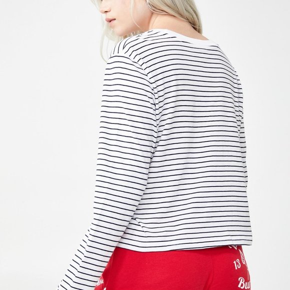 NWT! DICKIES - Stripe Long Sleeve Crop Logo Tee - Picture 7 of 8